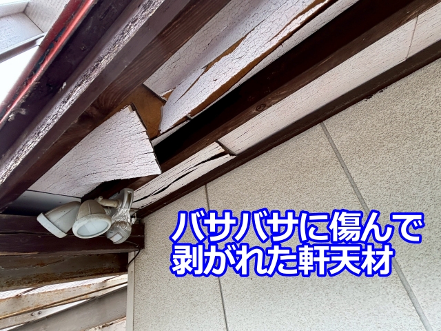 軒天にも傷みが見られ、屋根から水が回った可能性がある状態２